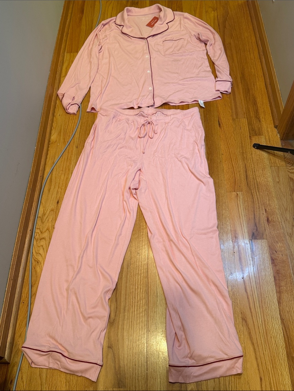 State Of Day Women's Large L Soft Pink Two-Piece Ribbed Knit Pajama Set